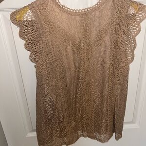 Cable & Gauge Lace Blouse in Tan